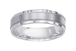 14K White Gold Solid Wide Comfort Fit Wedding Band With Matte Finish 6mm - £438.05 GBP