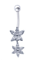 14k White Gold Cz Flower Shaped Belly Button/Navel Ring - £119.90 GBP