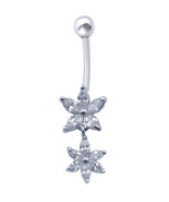 14k White Gold Cz Flower Shaped Belly Button/Navel Ring - $205.83 CAD