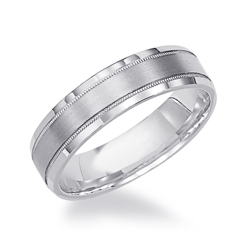 14K White Gold Solid Wide Comfort Fit Wedding Band With Matte Finish 6mm Item image 2
