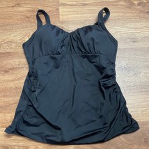 Lands End Womens Solid Black Tankini Swim Top Ruched Size 8 Built in Bra... - $27.72