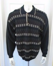TT &amp; Co Men&#39;s Black Long Sleeve Button Up Collared Cotton Polo Sweater Size L - £8.60 GBP