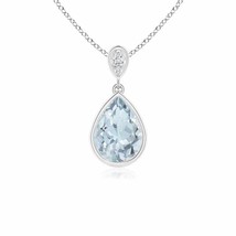 ANGARA Bezel-Set Aquamarine Teardrop Pendant with Diamond in 14K Solid Gold - £373.37 GBP