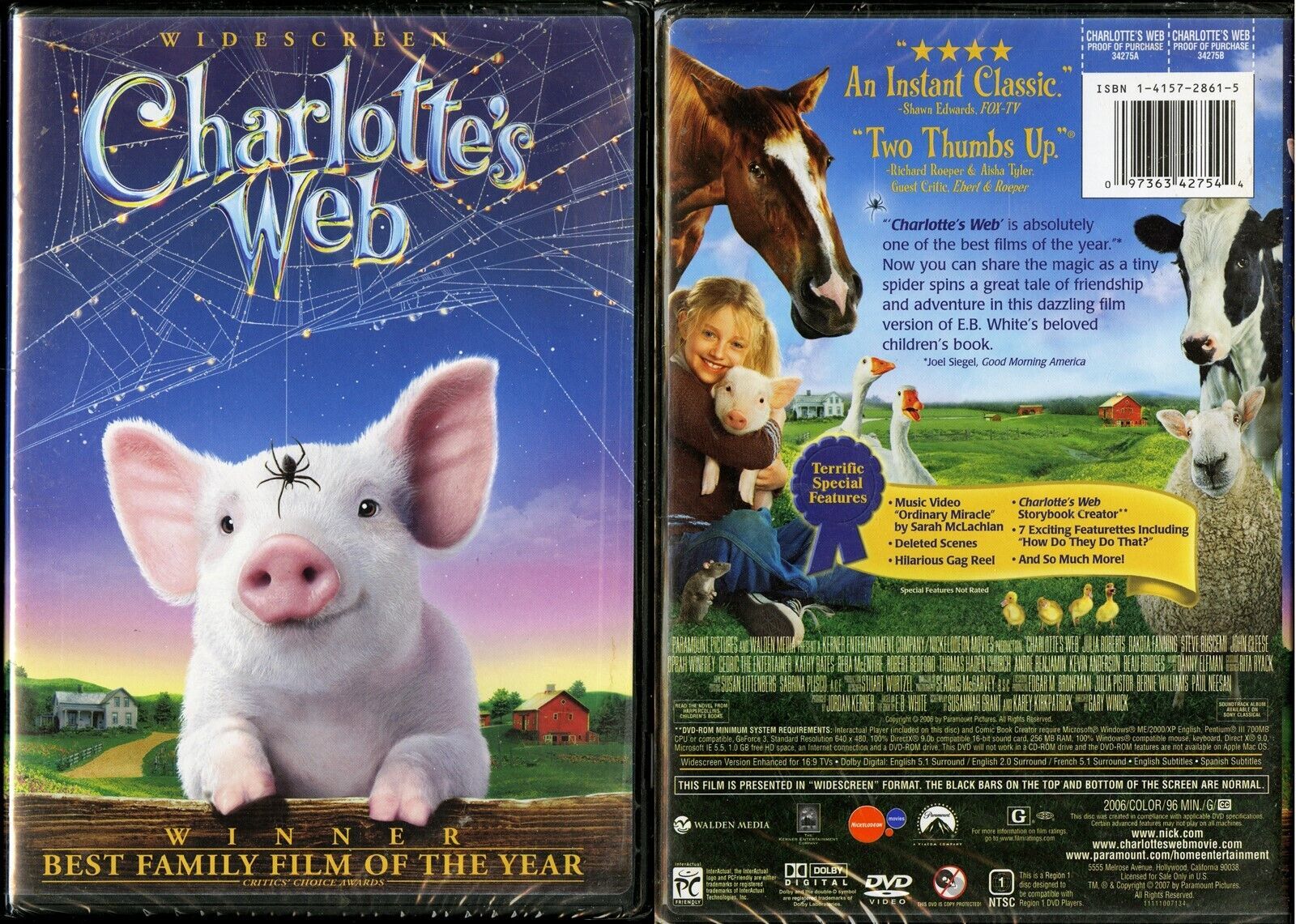 CHARLOTTES WEB WS DVD JULIA ROBERTS DAKOTA FANNING PARAMOUNT VIDEO NEW ...