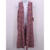 NWT LULAROE Joy Duster Vest Cardigan Womens M Purple Orange Geo Open Front Flowy - £36.55 GBP