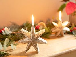 LaModaHome Christmas Shining Stars Decorative Candle 11.5x5.3x11.8cm Gol... - £21.01 GBP
