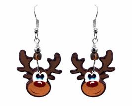 Reindeer Christmas Themed Graphic Dangle Earrings - Womens Fashion Handmade Jewe - £11.83 GBP