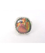 FOIL ART GLASS Vintage RING in STERLING Silver - Size 8 1/4 - Multi-colored - $101.87 CAD