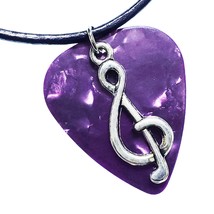 Guitar Pick Necklace Treble Clef on Purple  - £11.99 GBP