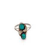 Vintage Native American Sterling Silver Double Stone Turquoise Leafy Rin... - $52.95 CAD