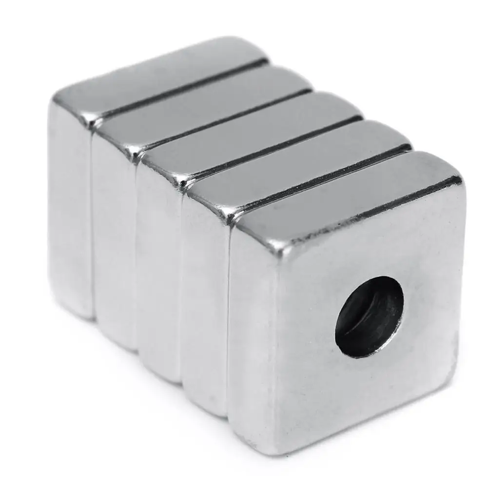 5Pcs 15x15x5mm N52 Square Hole Super Strong Blocks Rare Earth Neodymium Magnets - £9.98 GBP