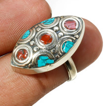Red Coral Turquoise Handmade Bohemian Jewelry Nepali Ring Adjustable SA 2414 - $5.19