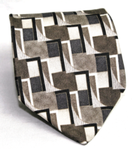 Zylos by George Machado 100% Silk Neck Tie Geometric  Taupe Browns Black - £5.84 GBP