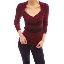 PattyBoutik Sexy Strips Bolero Style V Neck Knit Top Sweater Burgundy 16 XL - $39.85