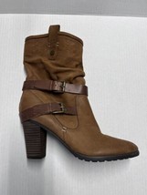 Marc Fisher Famous Saddle Brown Leather Upper Slouch Moto Boots Shoe Siz... - $38.61