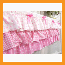 valances curtain pink ruffle cotton window treatment kitchen bedroom 39 x12" - $32.50