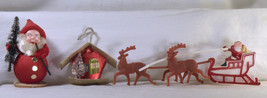 #2006 Vintage Paper Santa, Paper House Ornament, Plastic Santa &amp; Reindeer - £23.98 GBP