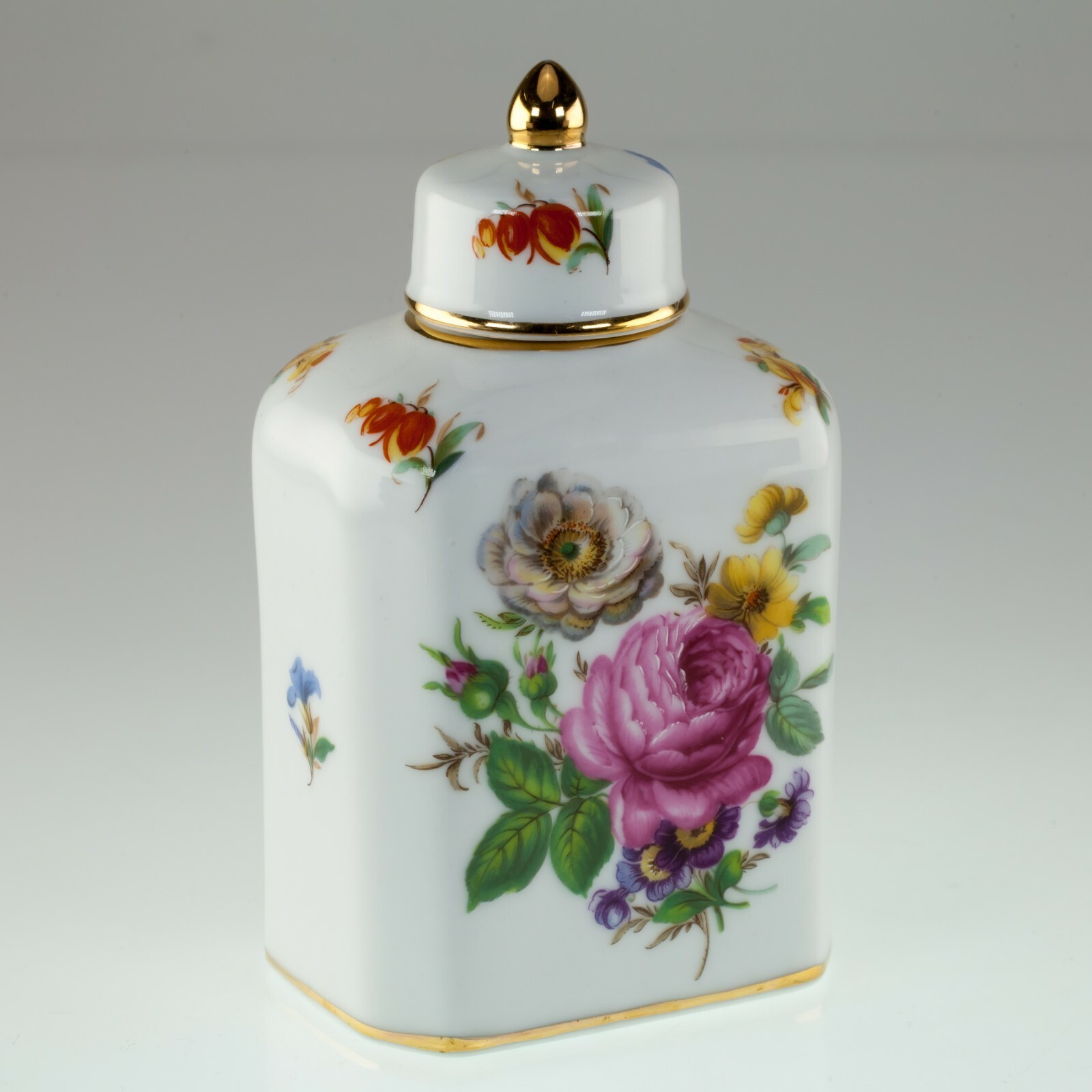 Vintage Porcelain Glazed Bottle with Gold Detail and Flower Motif Item image 3