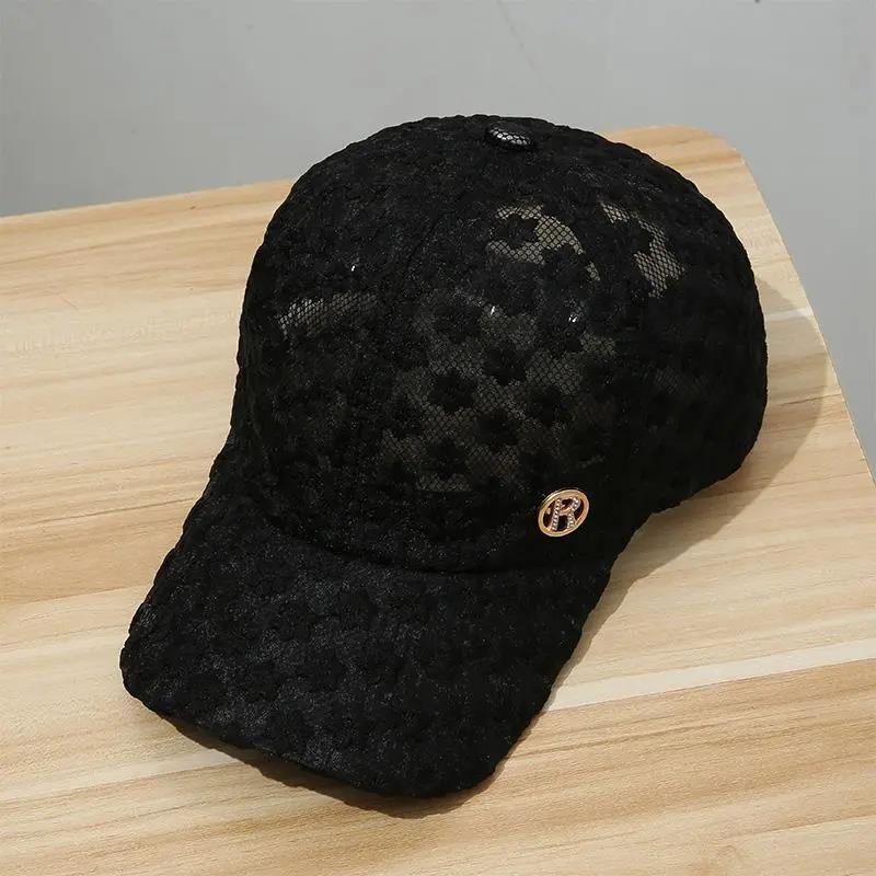 Diamond-Studded R Cap Women's Lace Floral Rhinestones M Cap Sun Shade Net Cap Ba