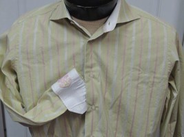 Men&#39;s MED Robert Graham Long Sleeve Shirt 100% Cotton Lt Green Flip Cuff Stripe - £11.31 GBP