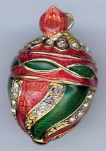 Russe Fabergé Faux Oeuf Pendentif de Rouge, Vert et Or Volutes W/ Clair Cristaux - £23.94 GBP