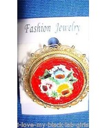 Jewelry #10 Vintage Micro Mosaic Floral Italian Pin/Brooch w/Three Cente... - $54.30 CAD