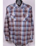 WRANGLER Jeans Co Shirt-XL-Snap Buttons-Blue Grey Plaid-Long Sleeve - €16,87 EUR