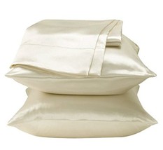 Creative 2 Pieces of Solid Soft Silky Satin Pillow Cases King - Ivory - £10.07 GBP