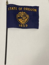 New Oregon State Mini Desk Flag - Black Wood Stick Gold Top 4” X 6” - $8.00