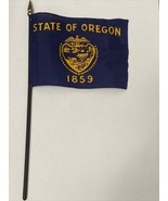 New Oregon State Mini Desk Flag - Black Wood Stick Gold Top 4” X 6” - £6.34 GBP