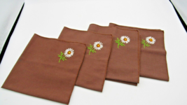 4 Vintage Cloth 14&quot; Dinner Napkins 60&#39;s 70&#39;s Daisy Floral yellow/org/white/brown - £14.64 GBP