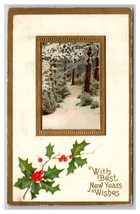 Best New Years Wishes Holly Winter Landscape Gilt Embossed DB Postcard Z5 - £2.33 GBP