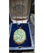 Antique Vintage Gold Chain &amp; Oval Ornate Framed Polished Jade Chip PENDANT - £25.03 GBP