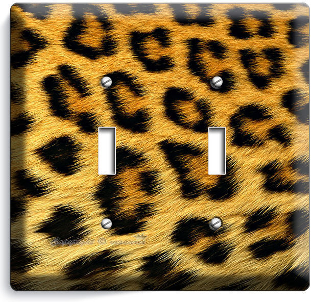 LEOPARD ANIMAL SKIN PRINT DOUBLE LIGHT SWITCH WALL PLATE NEW ROOM ART HOME DECOR