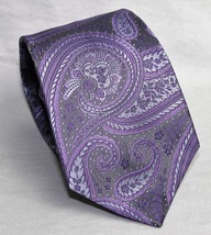 Designer Neck Tie 100% Silk Lavender Silver Paisley Design Mens Necktie - £22.55 GBP