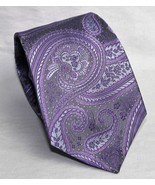 Designer Neck Tie 100% Silk Lavender Silver Paisley Design Mens Necktie - $27.98