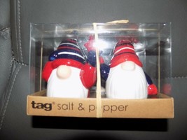 Tag Patriotic Gnome With Stars Salt &amp; Pepper Shakers Usa Americana July 4TH - £20.42 GBP