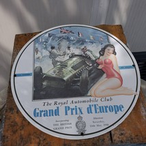 Vintage 1950 The Royal Automobile Club Grand Prix d&#39;Europe Porcelain Sign - £99.60 GBP