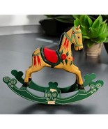 Vintage Hand Painted Carved Wooden Small Rocking Horse Christmas Decor Toy - £14.83 GBP