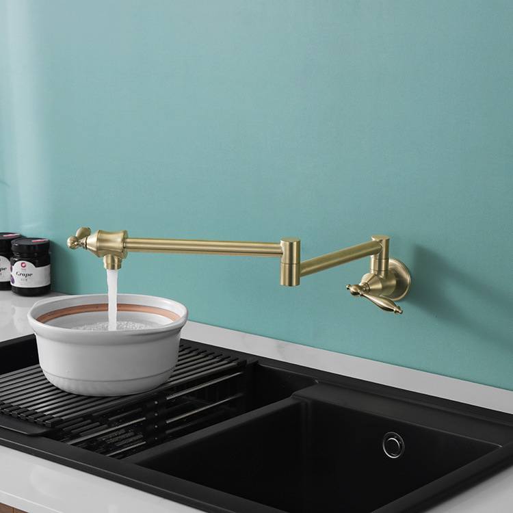 Primary image for Brushed gold Pot Filler Wall Mount Foldable Kitchen Faucet Single Hole Sink Tap
