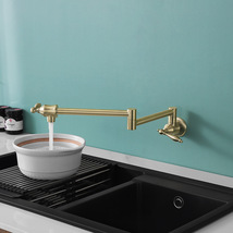 Brushed gold Pot Filler Wall Mount Foldable Kitchen Faucet Single Hole S... - £95.12 GBP