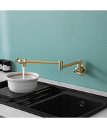 Brushed gold Pot Filler Wall Mount Foldable Kitchen Faucet Single Hole S... - £93.36 GBP