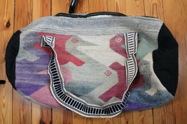 Vtg Mid Century Modern Wool Fabric Geometric Bird Duffle Bag - £34.93 GBP