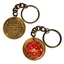 Firefighter Fireman Fire Department Prayer Keychain Gold Maltese Cross - £6.24 GBP