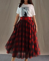 Red Plaid Fluffy Tutu Skirt Outfit Women Custom Plus Size Tulle Midi Skirt image 4