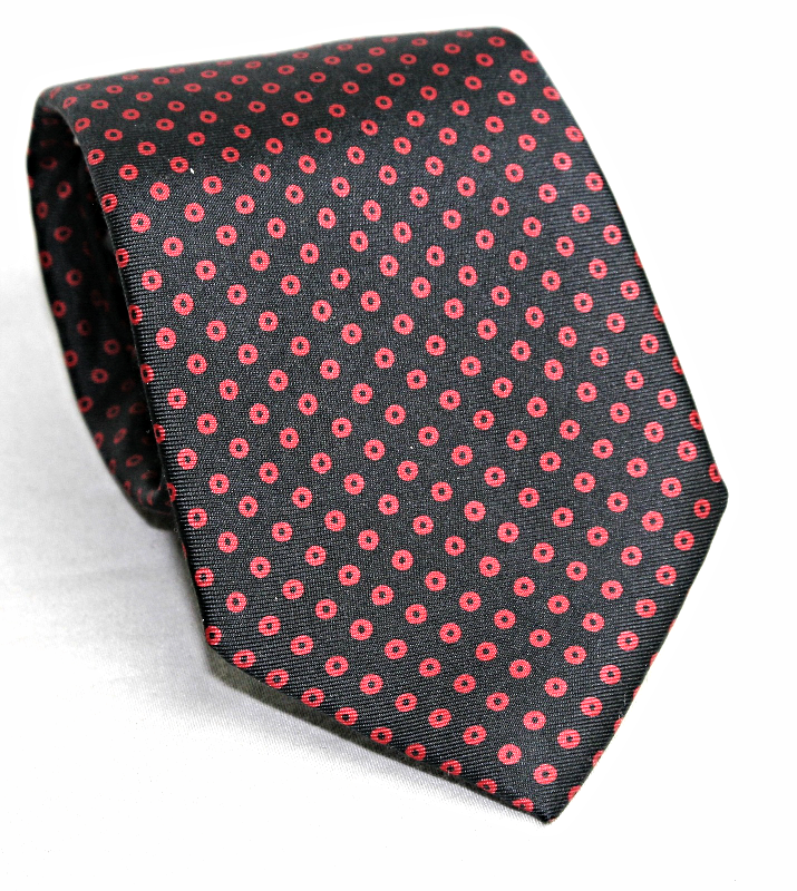 Dunhuang Black with Red Donuts Vintage Men&#39;s 100% Silk Necktie - $6.66