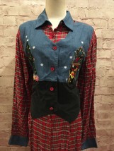 Vintage Chambray Flannel Plaid CHRISTMAS Shirt DRESS Modest TEACHER Gran... - £30.66 GBP