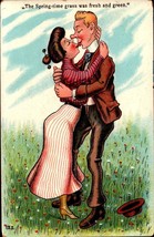 Vintage Comic CARD-THE SPRING-TIME Grass Was Fresh And GREEN-COUPLE Kissing BK40 - £2.34 GBP