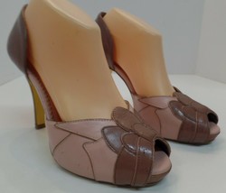 Poetic License Leather  Feel the Rhythm Pink Peep-toe Deco Pumps Sz 39 or 8.5 - £31.58 GBP