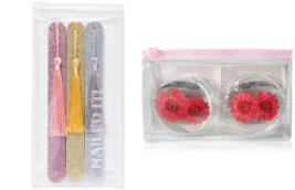 Flower Cooling Eye Pads Reduce Puffiness &amp; 3 Glitter Tassel Nail File Bundle - £11.98 GBP